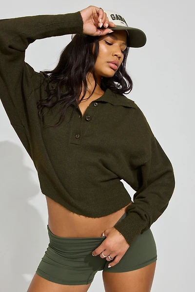 Long Sleeve Spongy Henley Sweater