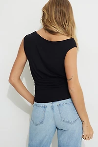 Draped Off Shoulder Jersey Top