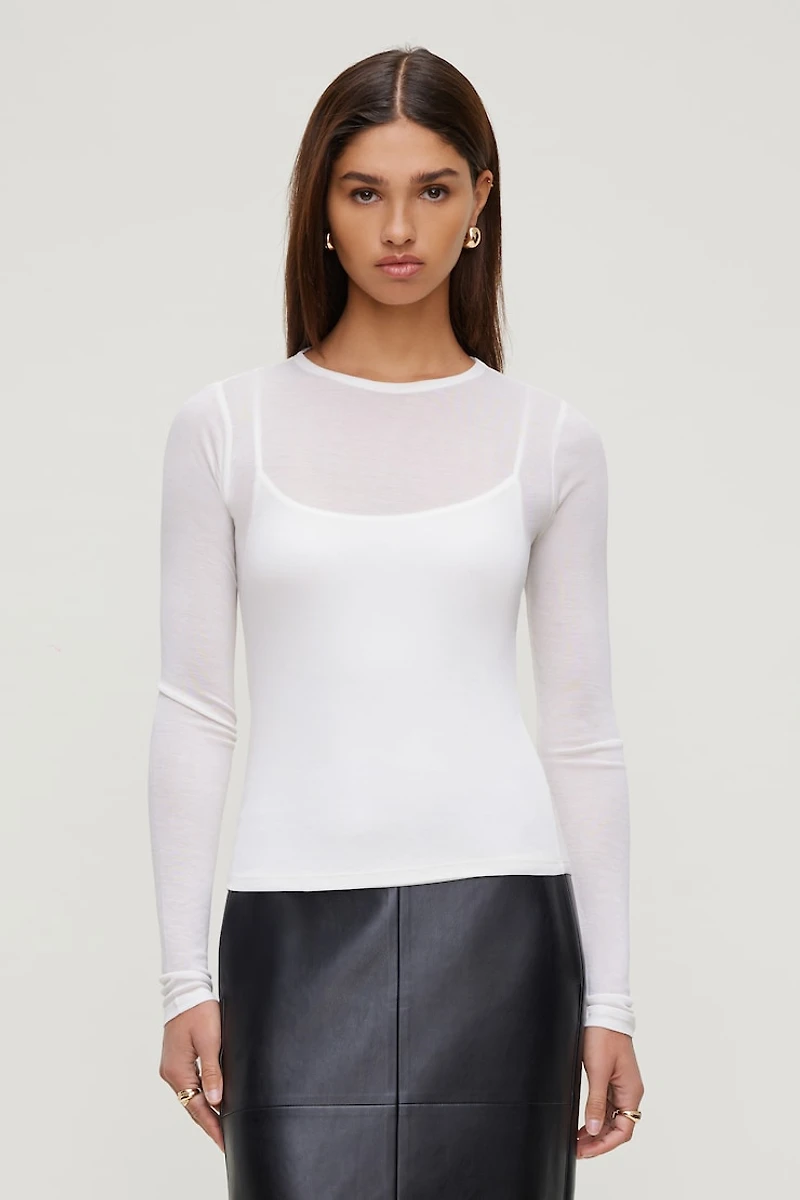 Sheer Layered Cami and Long Sleeve T Shirt