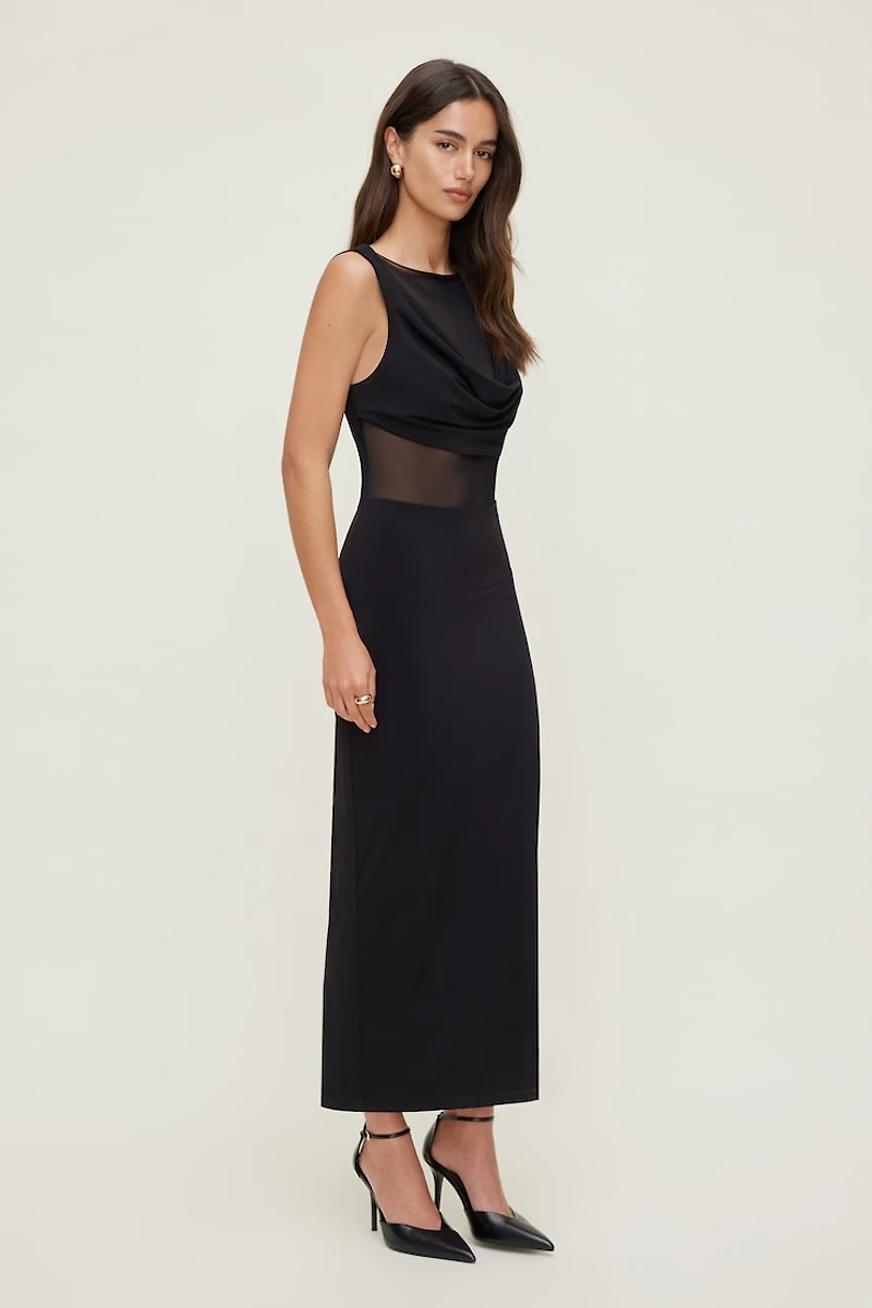 Sculpt Sheer Cowl Neck Maxi Dress