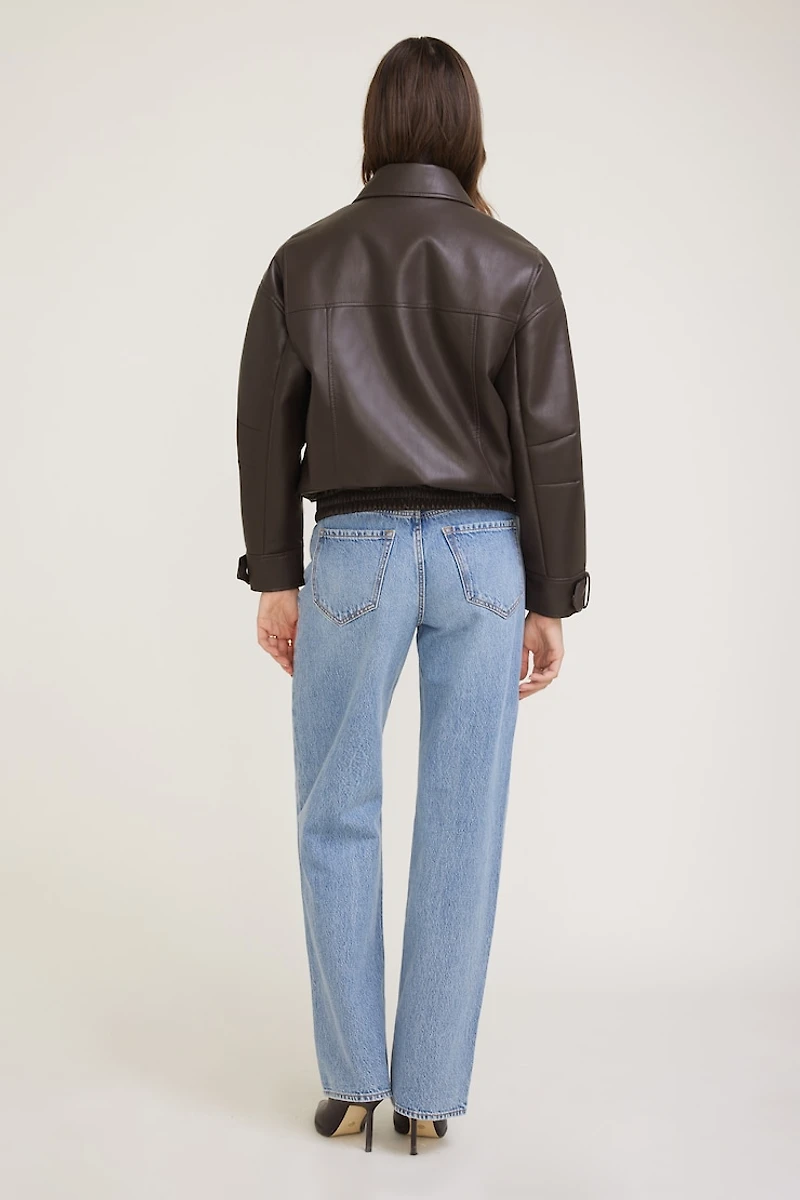 Oversized Faux Leather Aviator Jacket