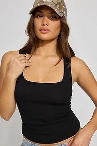 Square Neck Ribbed Tank Top