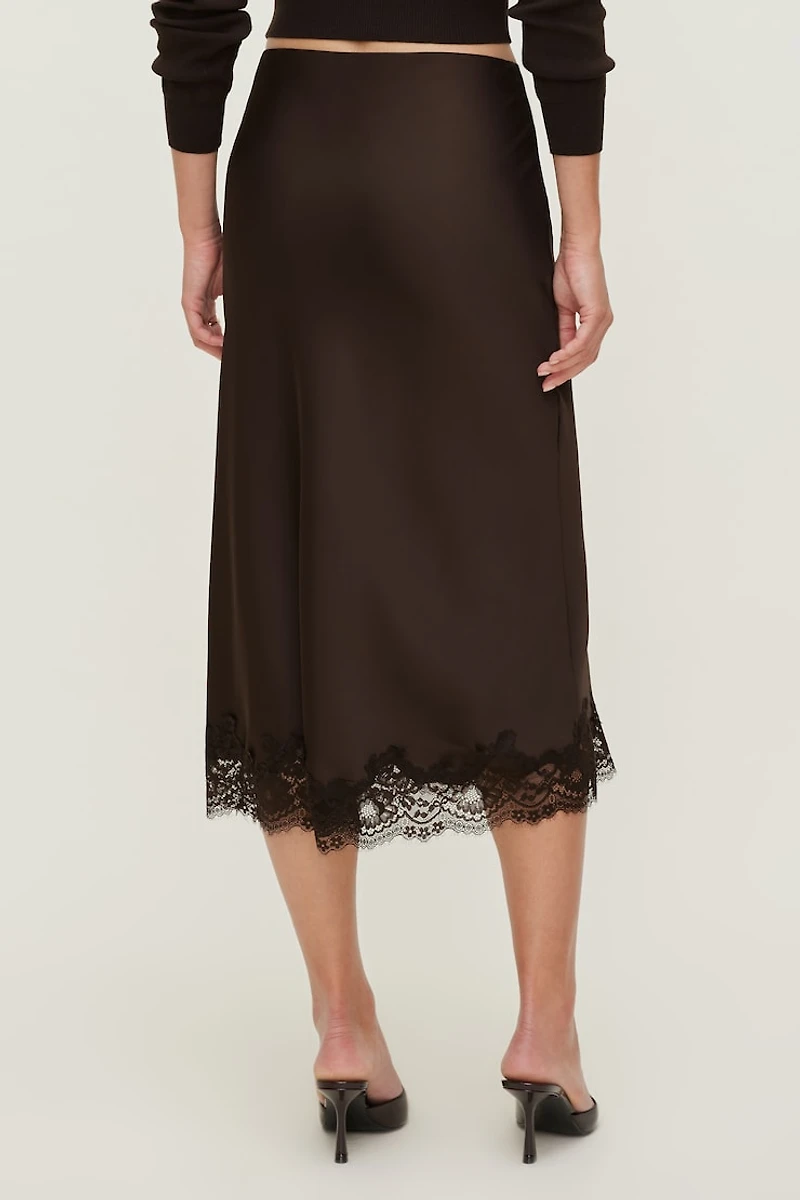 Lace Satin Midi Skirt