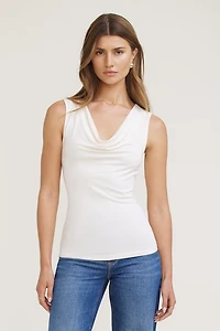 Draped Cowl Neck Jersey Tank Top