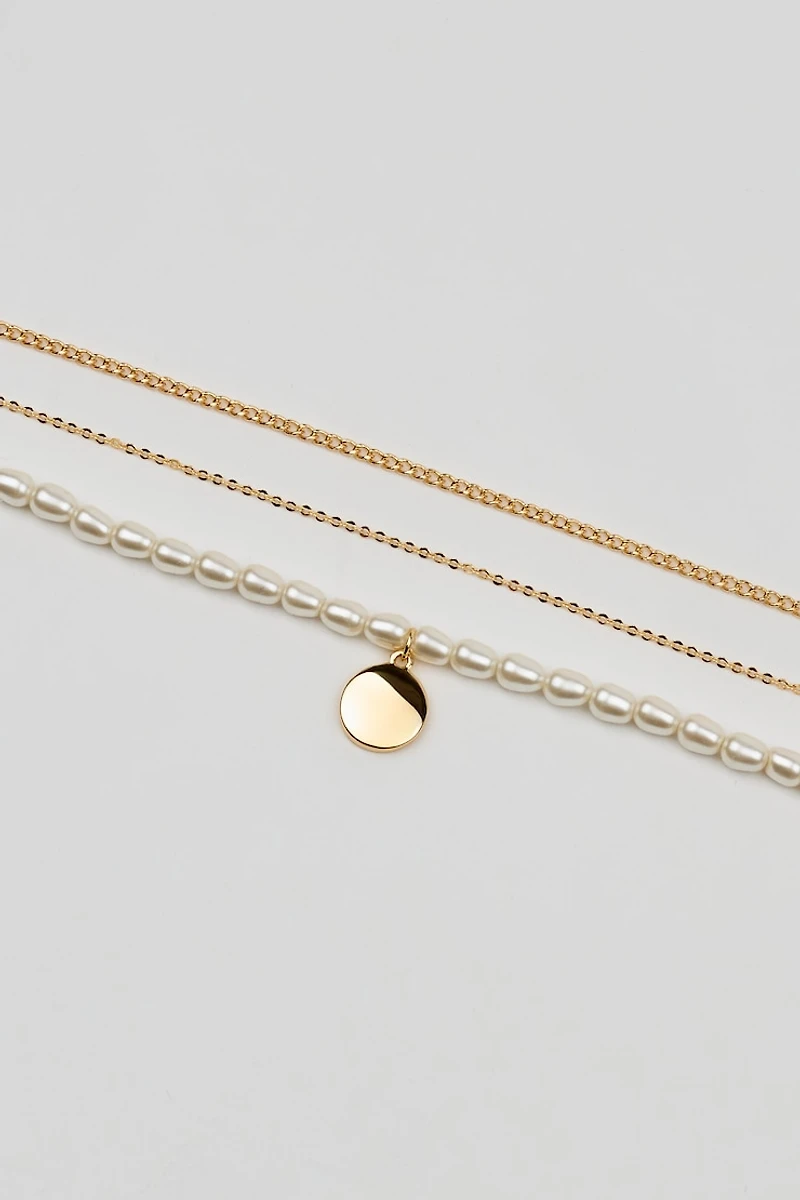 Set of 3 Pearl and Chain Necklaces