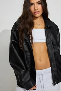 Oversized Faux Leather Bomber