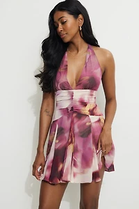 Ruffled V Neck Mini Dress