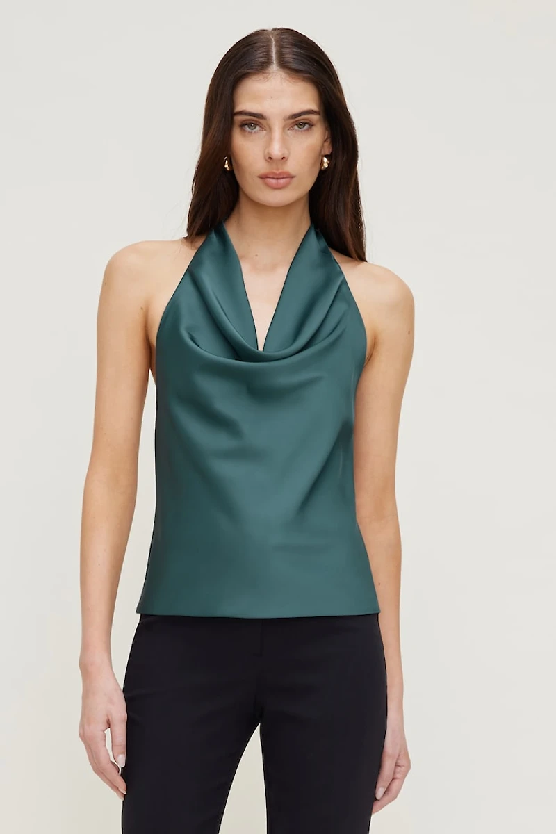 Camila Satin Cowl Halter Neck Blouse