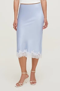 Lace Satin Midi Skirt