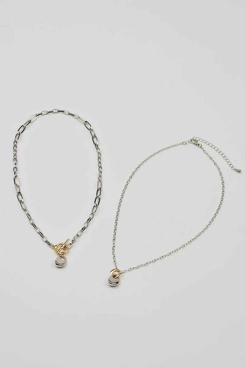 Set of 2 Mini Hammered Oval Necklaces