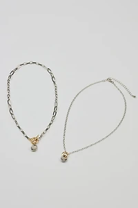 Set of 2 Mini Hammered Oval Necklaces