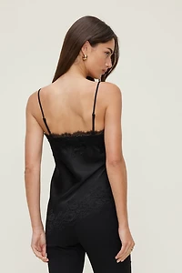Camisole asymétrique en satin à bordure de dentelle Cassie