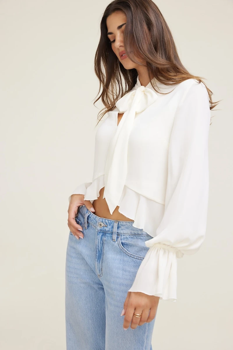 Tie Neck Crepe Blouse