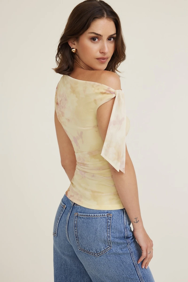 Single Shoulder Tie Mesh Top