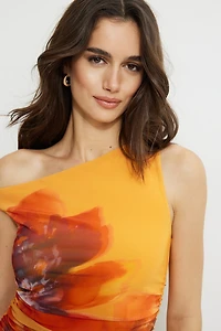 Printed Off Shoulder Mesh Top