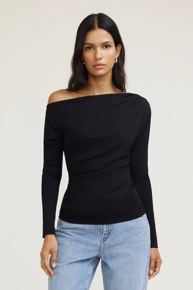 Draped Off Shoulder Long Sleeve Top