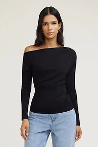 Draped Off Shoulder Long Sleeve Top