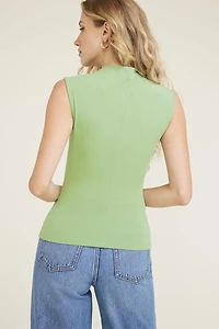 Haut froncée en coton extensible à col montant