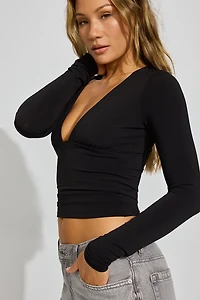 Plunge Neck Long Sleeve Top