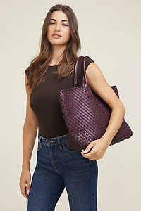 Oversized Woven Faux Leather Tote