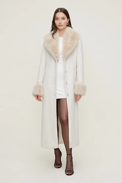 Faux Fur Trim Wool Coat