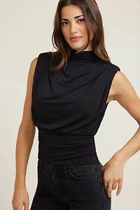 Mockneck Top With Shoulder Pads