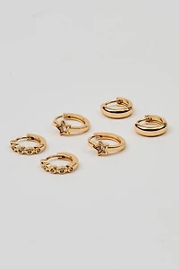 3 Pack Mini Stars & Gem Hoop Earrings