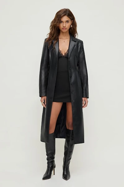 Faux Leather Trench Coat