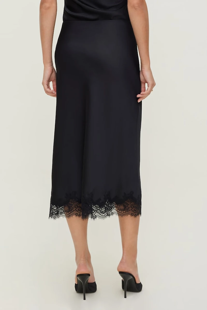 Lace Satin Midi Skirt