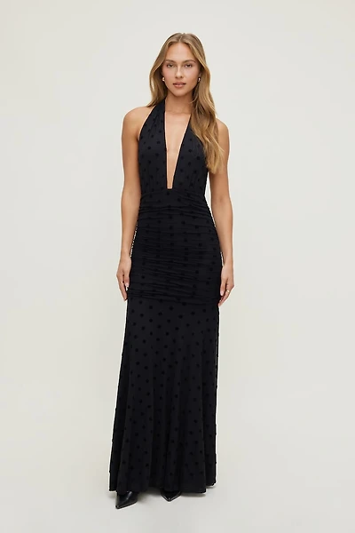 Polka Dot Mesh Maxi Dress