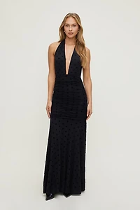 Polka Dot Mesh Maxi Dress