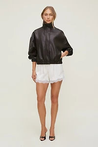 Oversized Faux Leather Bomber Jacket