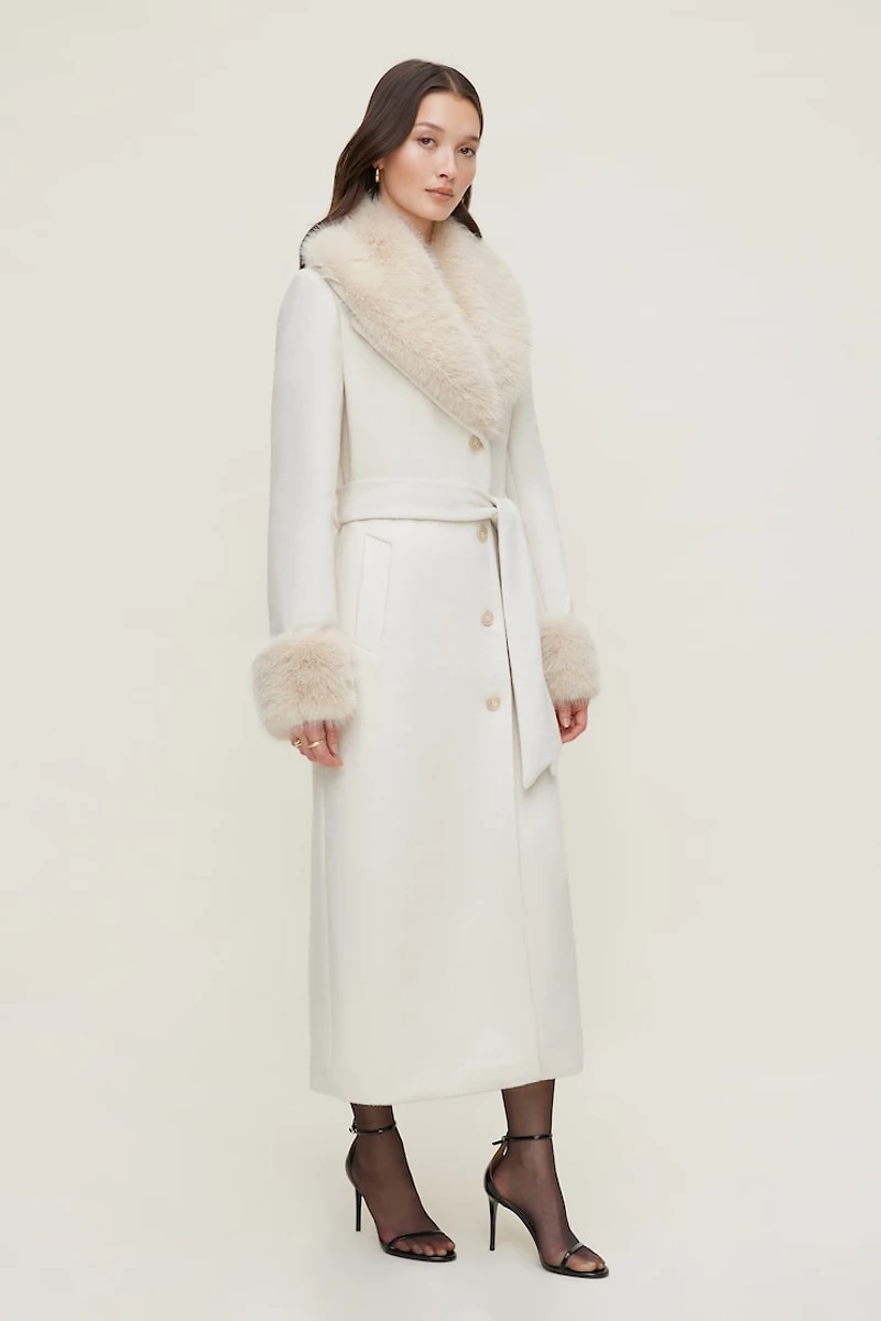 Faux Fur Trim Wool Coat