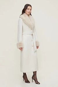 Faux Fur Trim Wool Coat