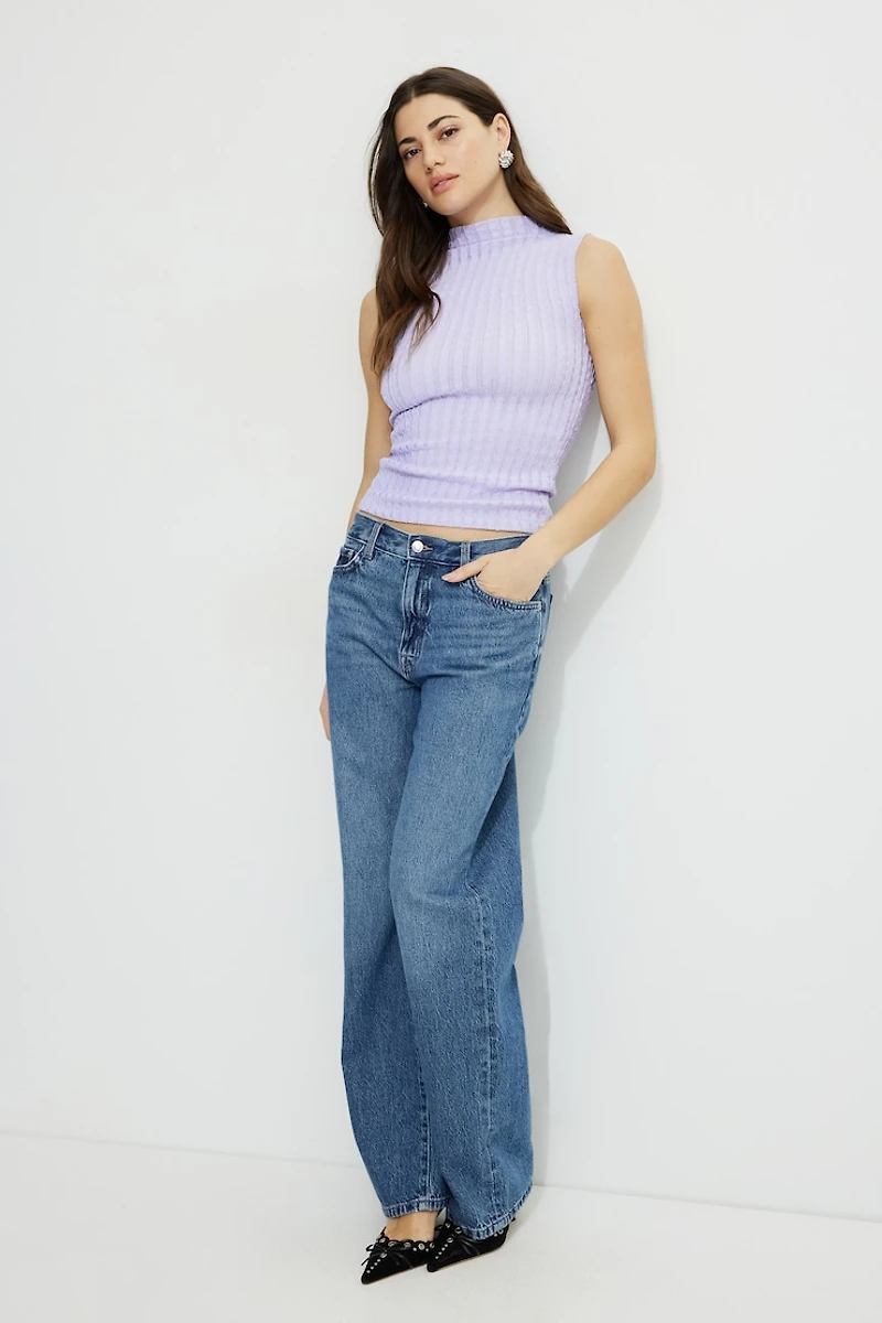 Textured Mock Neck Tank Top