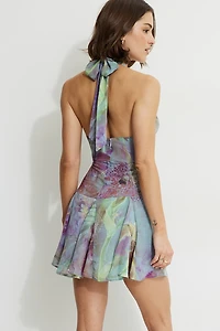 Ruffled V Neck Mini Dress