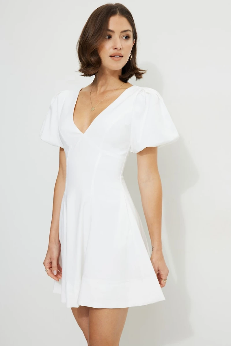 Flared Puff Sleeve Mini Dress