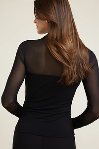 Haut en maille diaphane à manches longues et col châle