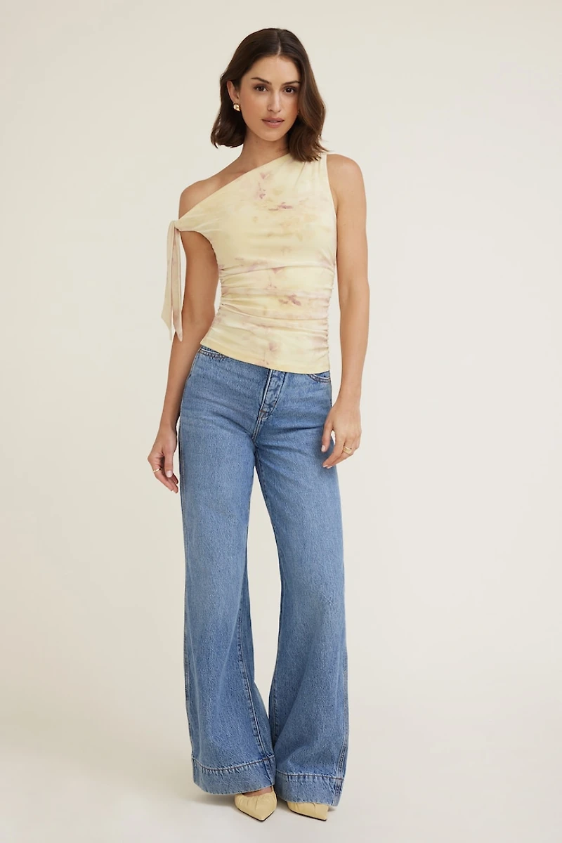 Single Shoulder Tie Mesh Top