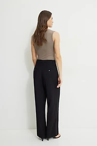 Pleated Straight Leg Twill Pants