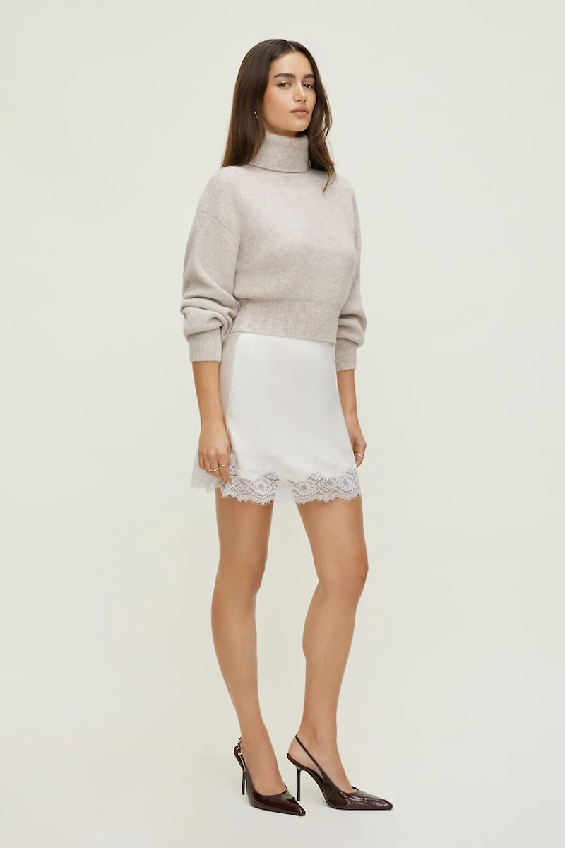 Lace Satin Mini Skirt