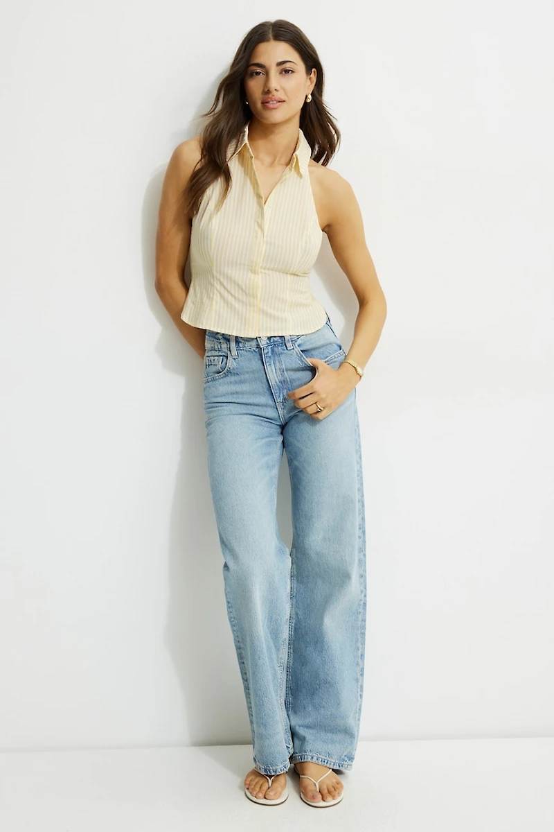 Open Back Poplin Halter Top