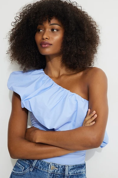 Justaucorps à une épaule et manches bouffantes