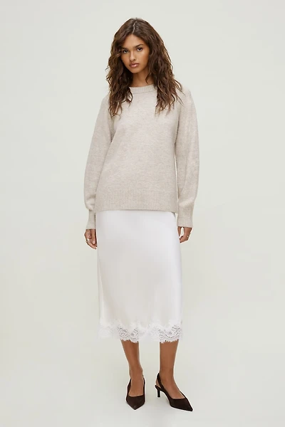 Lace Satin Midi Skirt