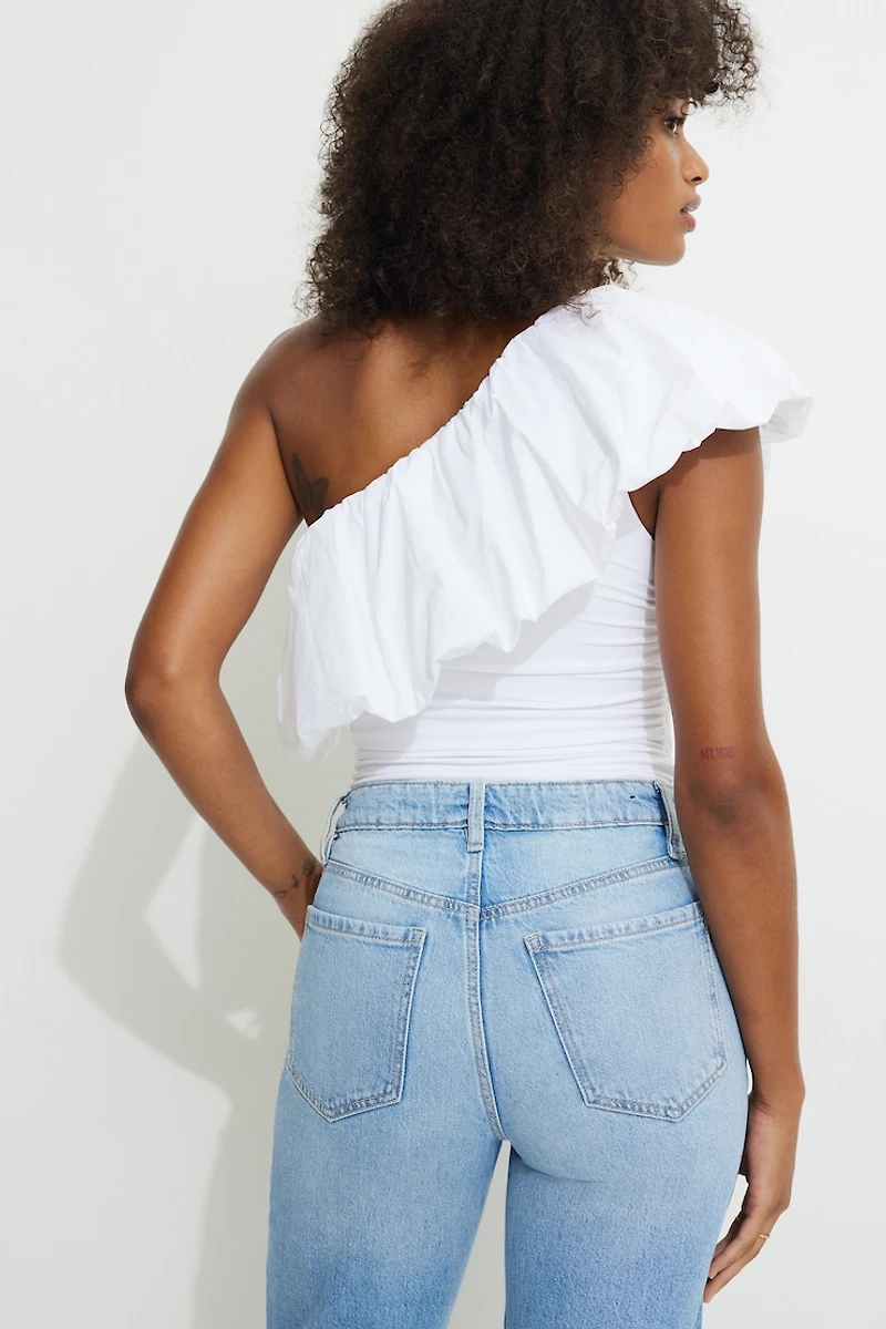 Single Shoulder Puff Sleeve Bodysuit