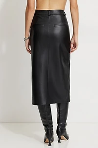 Danbi Faux Leather Midi Skirt