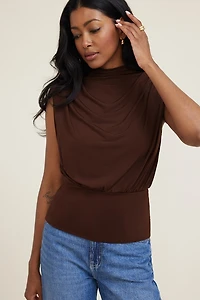Mockneck Top With Shoulder Pads
