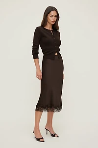Lace Satin Midi Skirt