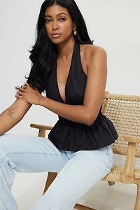 Haut à col licou en popeline