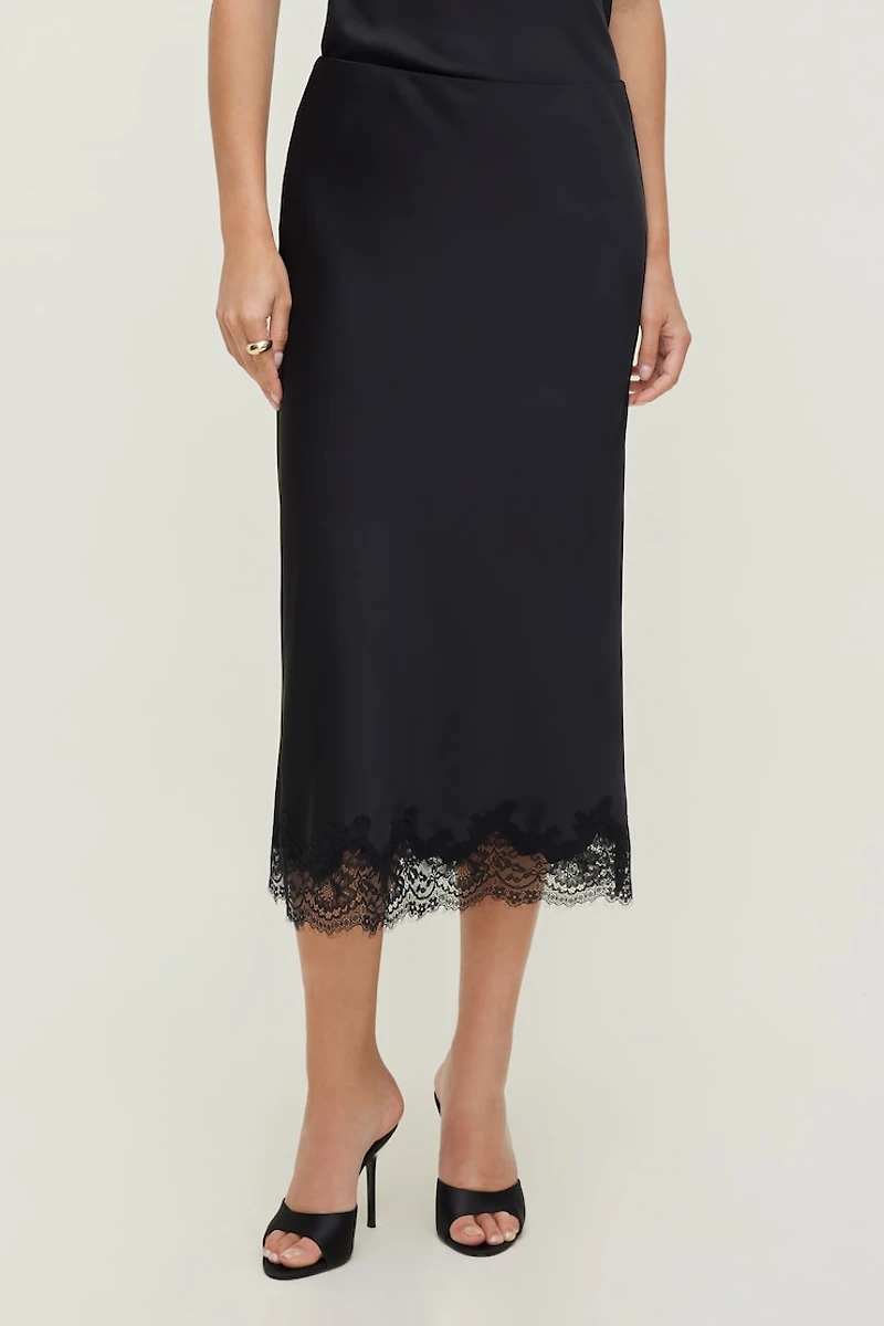 Lace Satin Midi Skirt